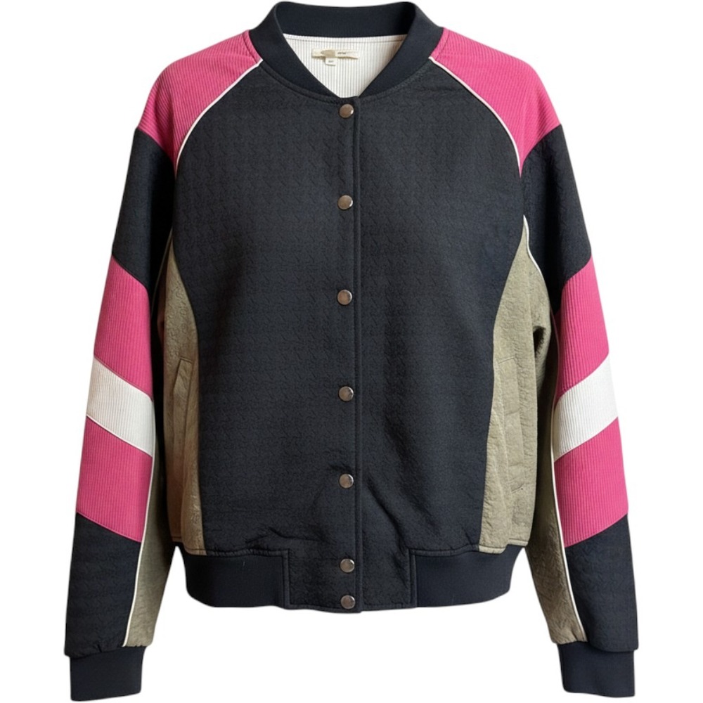 Mystree Women Colorblock Bomber Jacket Quilted Corduroy Pink Black Olive Large
